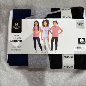 Girls Member's Mark Kids Leggings 3-Pack - Black, Gray, Navy